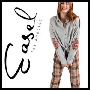 New, Embroidered Annie Western Tie Front Lightweight Button Down, M